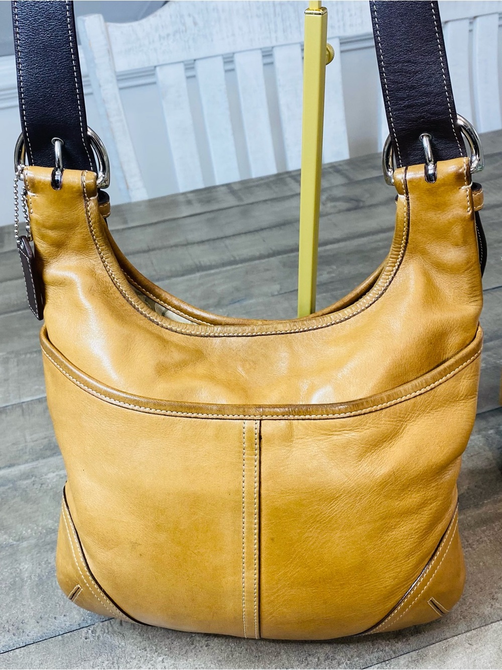 Vintage Coach Soho Legacy Slim Hippie Hobo Bag Tan Leather 9549 Crossbody Y2K - Picture 8 of 13